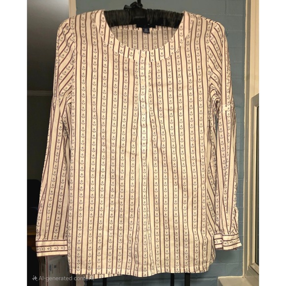 Tommy Hilfiger Anchor Print Blouse Long Sleeve Half Button Down‎ Top  Size S - Picture 1 of 8